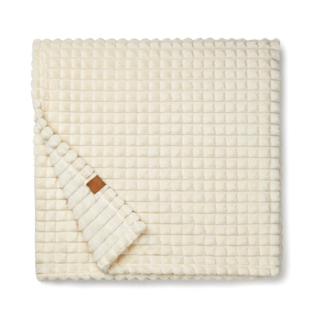 Geruite deken van gerecycled polyester, 170x130 cm, beige