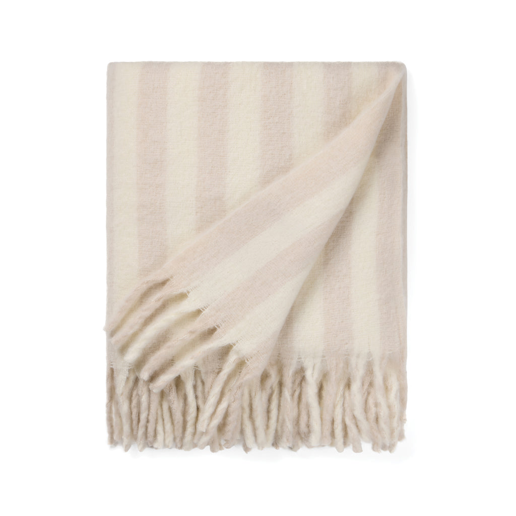 Wolmix deken met streeppatroon, gerecycled, beige