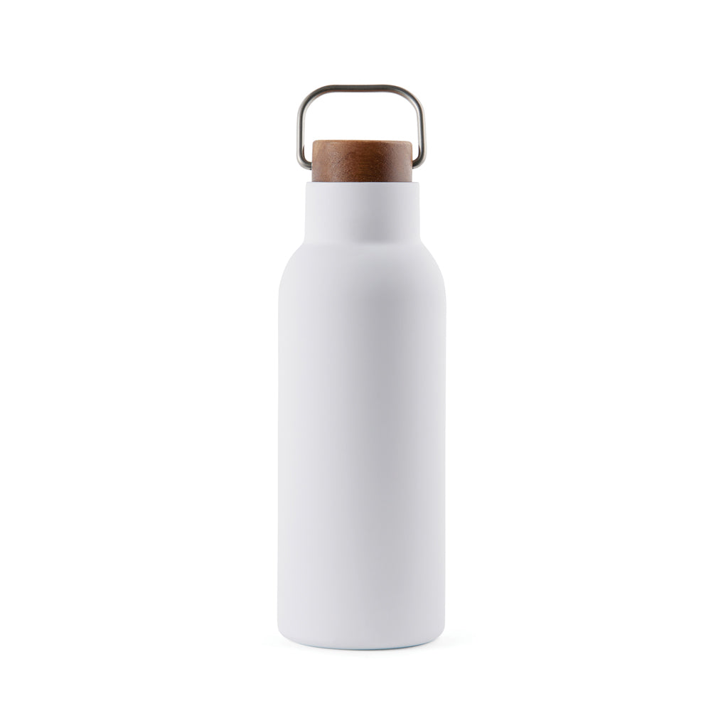 Vacuümfles met acaciahouten deksel, wit