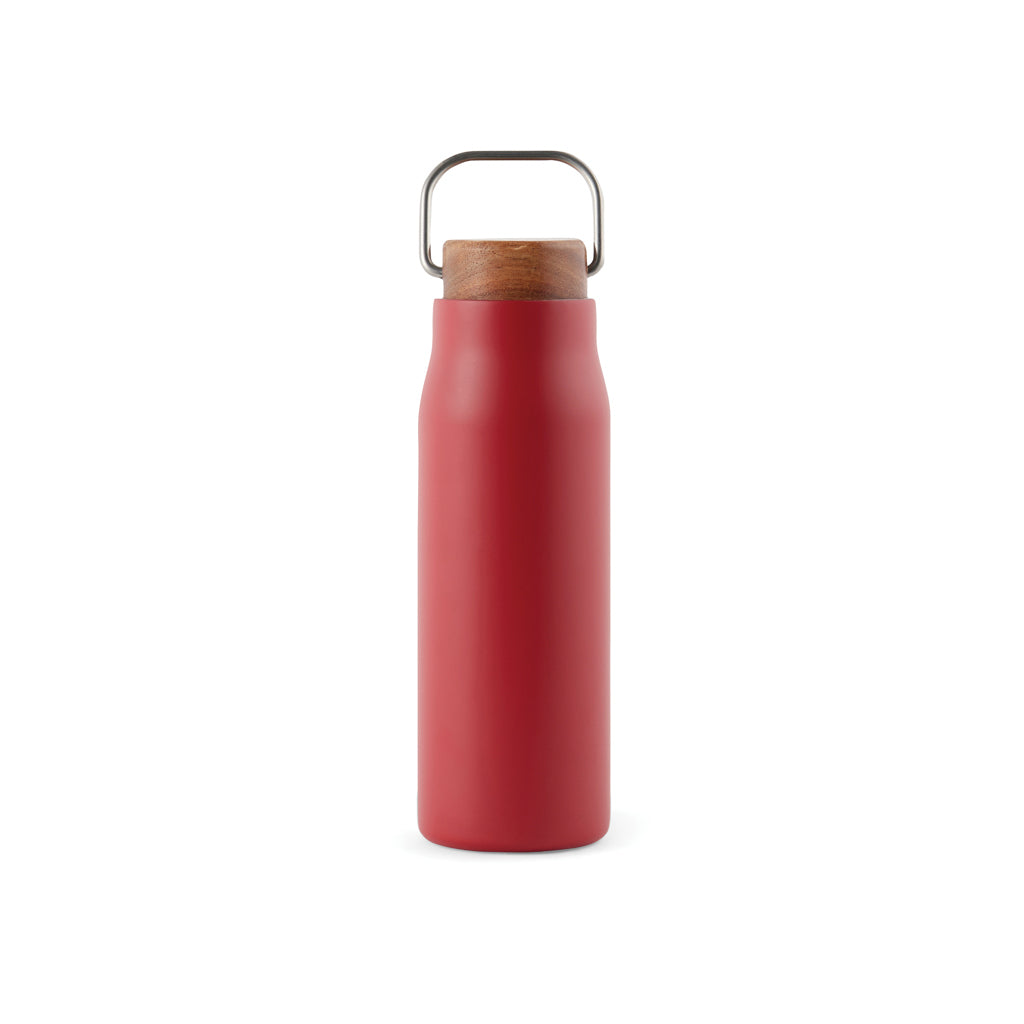 Vacuümfles met acaciahouten deksel, rood