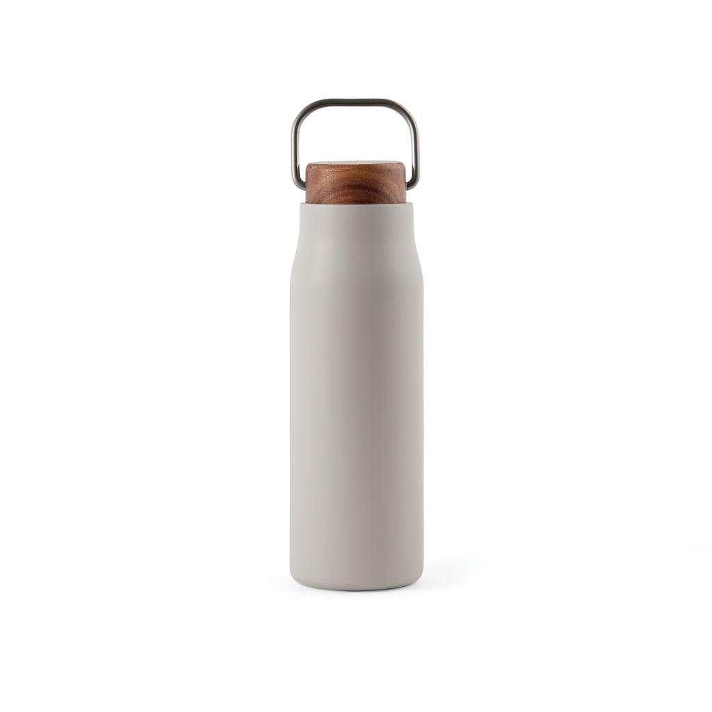 Vacuümfles met acaciahouten deksel, beige