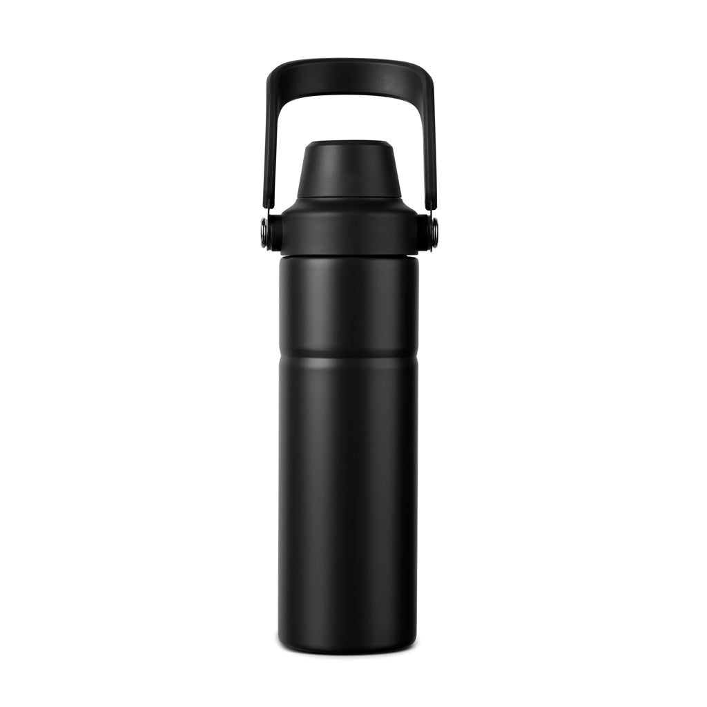 Drinkfles 600 ml met handvat, gerecycled RVS, zwart