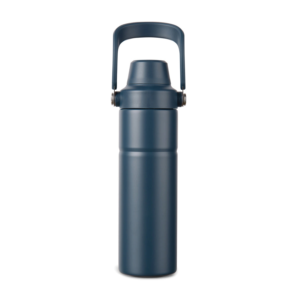 Drinkfles 600 ml met handvat, gerecycled RVS, donkerblauw