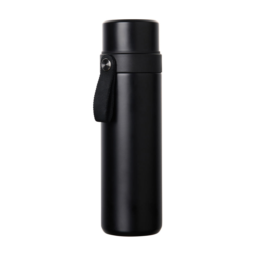Thermosfles 750 ml met 2 bekers, gerecycled RVS, zwart
