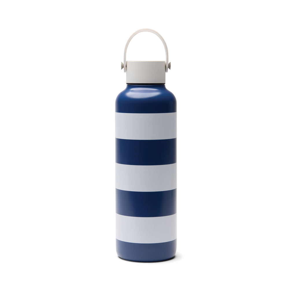 Drinkfles 600 ml, gestreept, gerecycled RVS, donkerblauw
