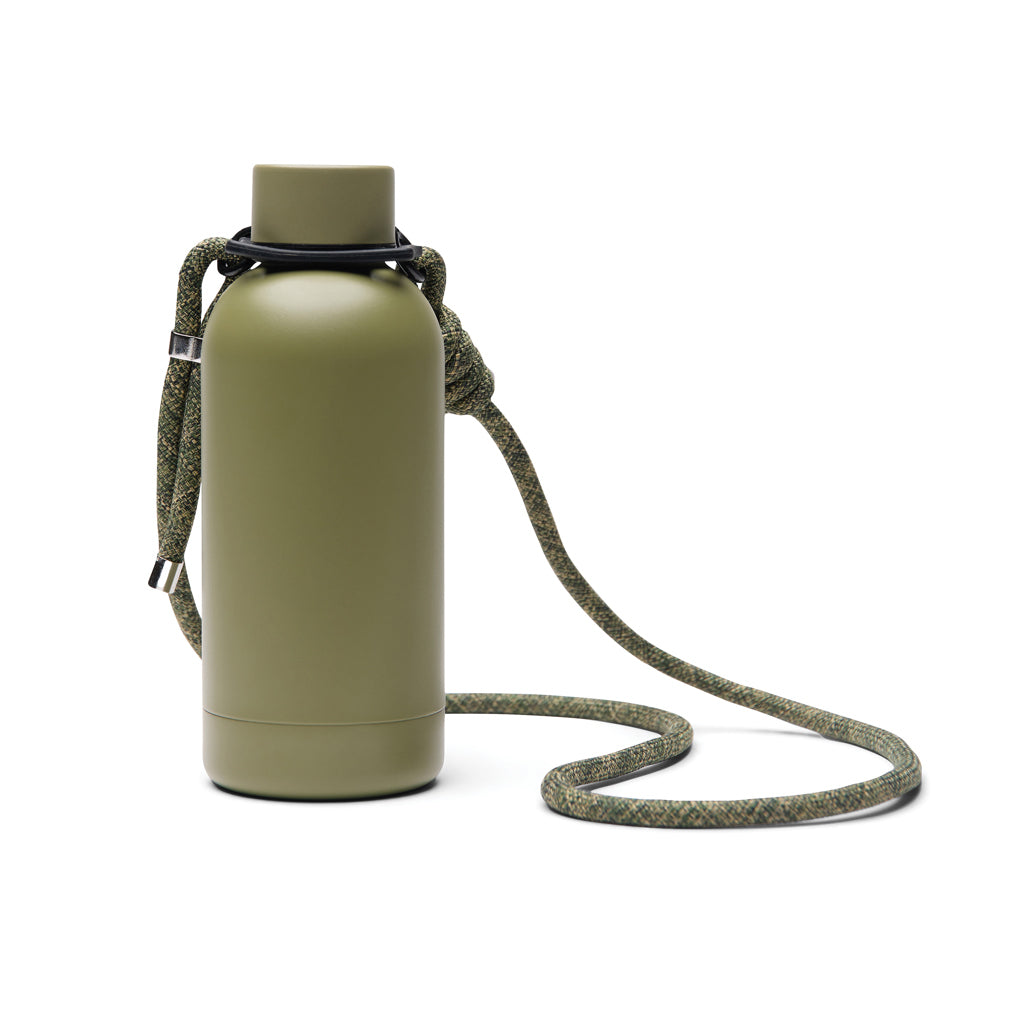 Drinkfles 400 ml met schouderriem, gerecycled RVS, groen