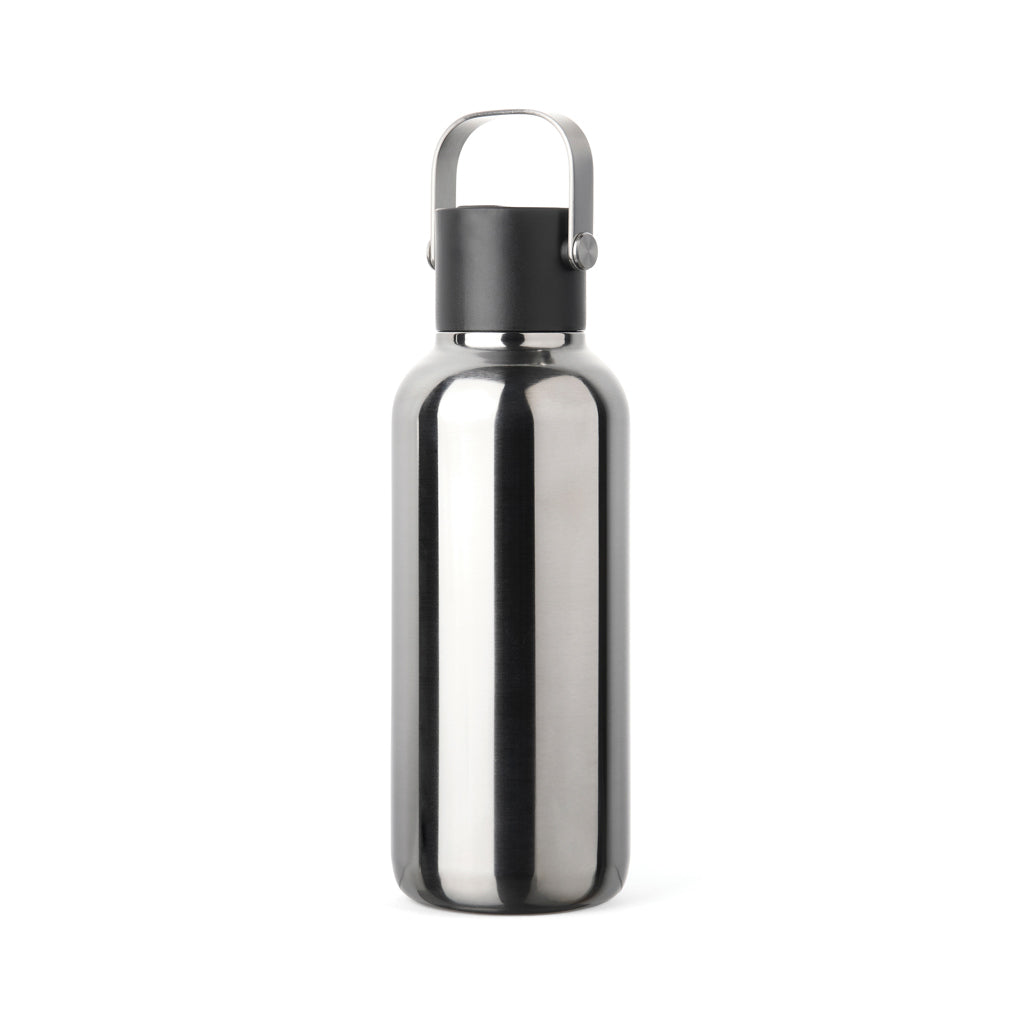Drinkfles 600 ml met rietje, gerecycled RVS, zilvergrijs