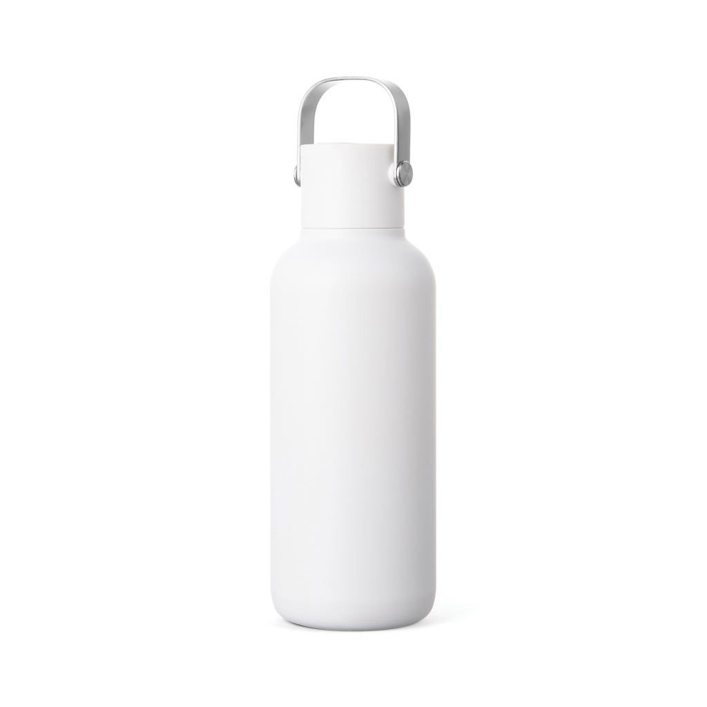 Drinkfles 600 ml met rietje, gerecycled RVS, wit