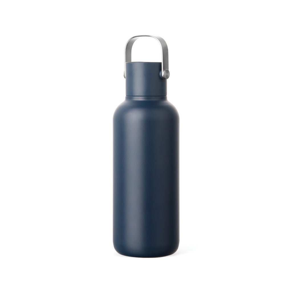 Drinkfles 600 ml met rietje, gerecycled RVS, donkerblauw
