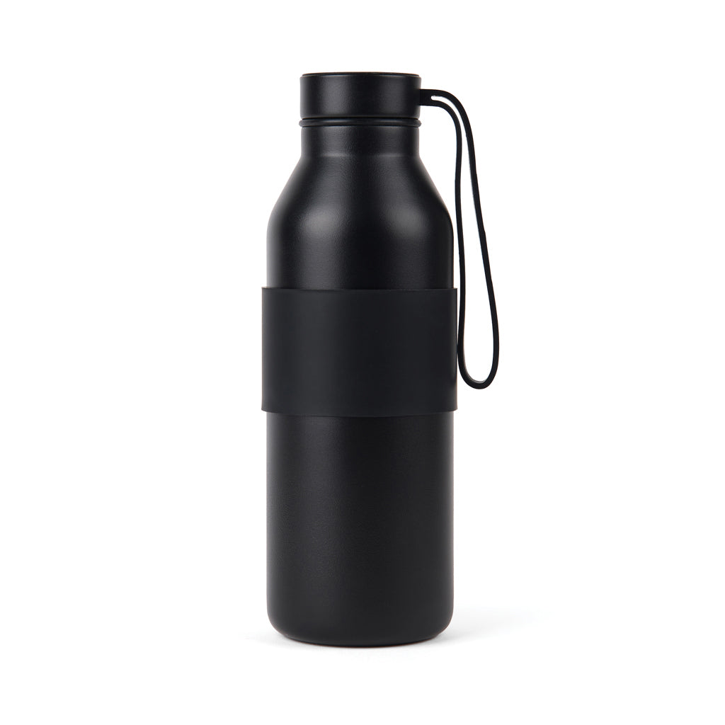 Drinkfles 500 ml met siliconen hoes, gerecycled RVS, zwart