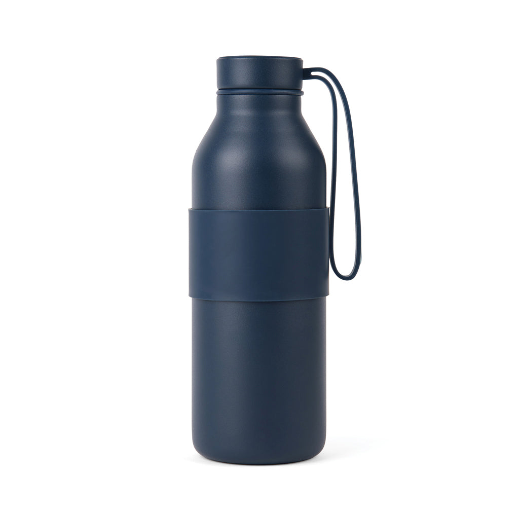 Drinkfles 500 ml met siliconen hoes, gerecycled RVS, donkerblauw