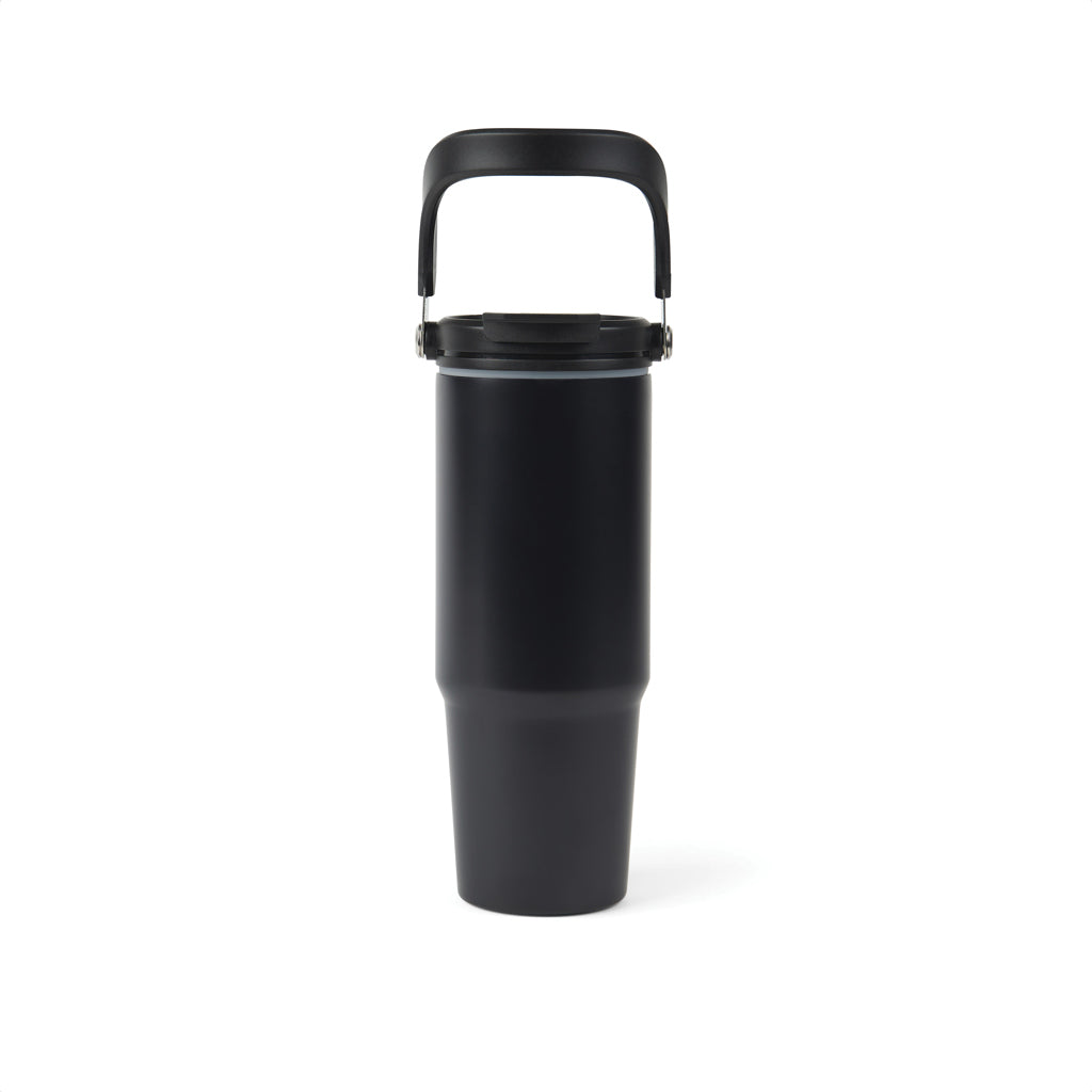 Thermosfles 880 ml met handvat, gerecycled RVS, zwart