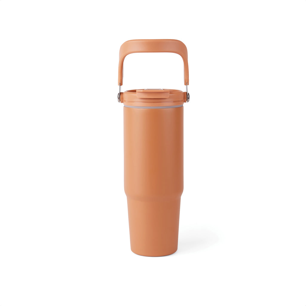 Thermosfles 880 ml met handvat, gerecycled RVS, oranje