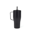 Thermosfles 800 ml met rietje, gerecycled RVS, zwart
