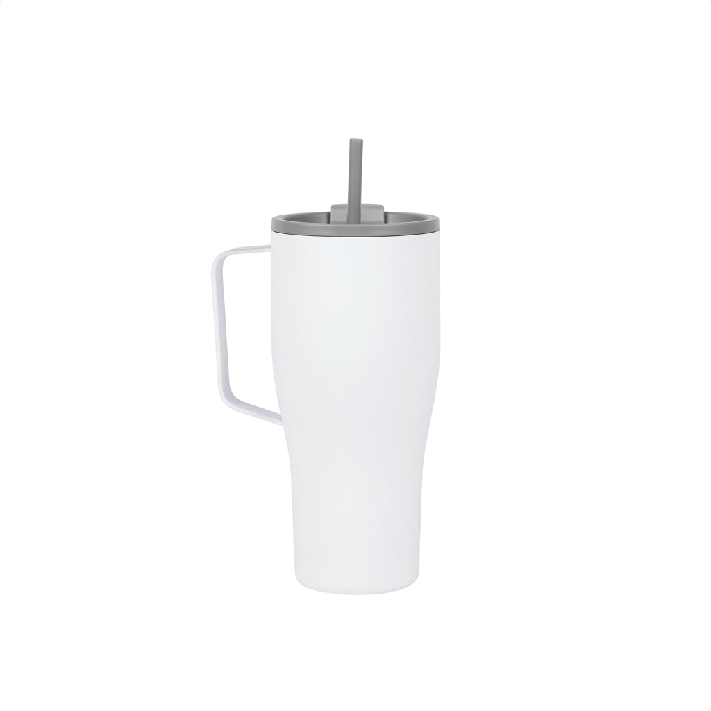 Thermosfles 800 ml met rietje, gerecycled RVS, wit