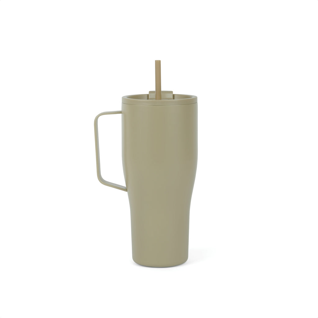 Thermosfles 800 ml met rietje, gerecycled RVS, groen