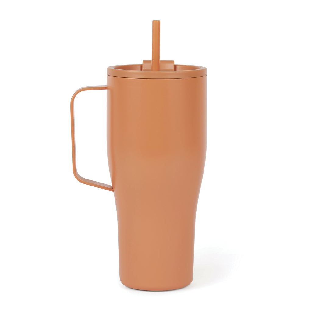 Thermosfles 800 ml met rietje, gerecycled RVS, oranje