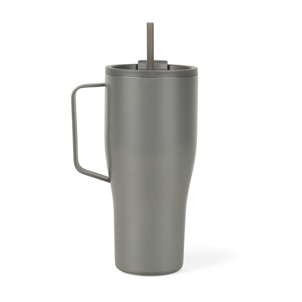 Thermosfles 800 ml met rietje, gerecycled RVS, grijs