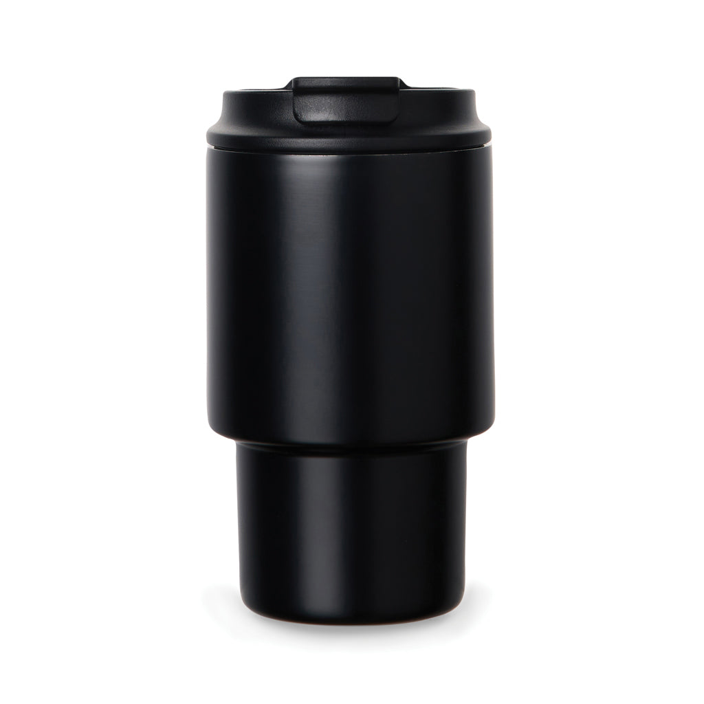 To-go mok 350 ml met flip-deksel, gerecycled RVS, zwart