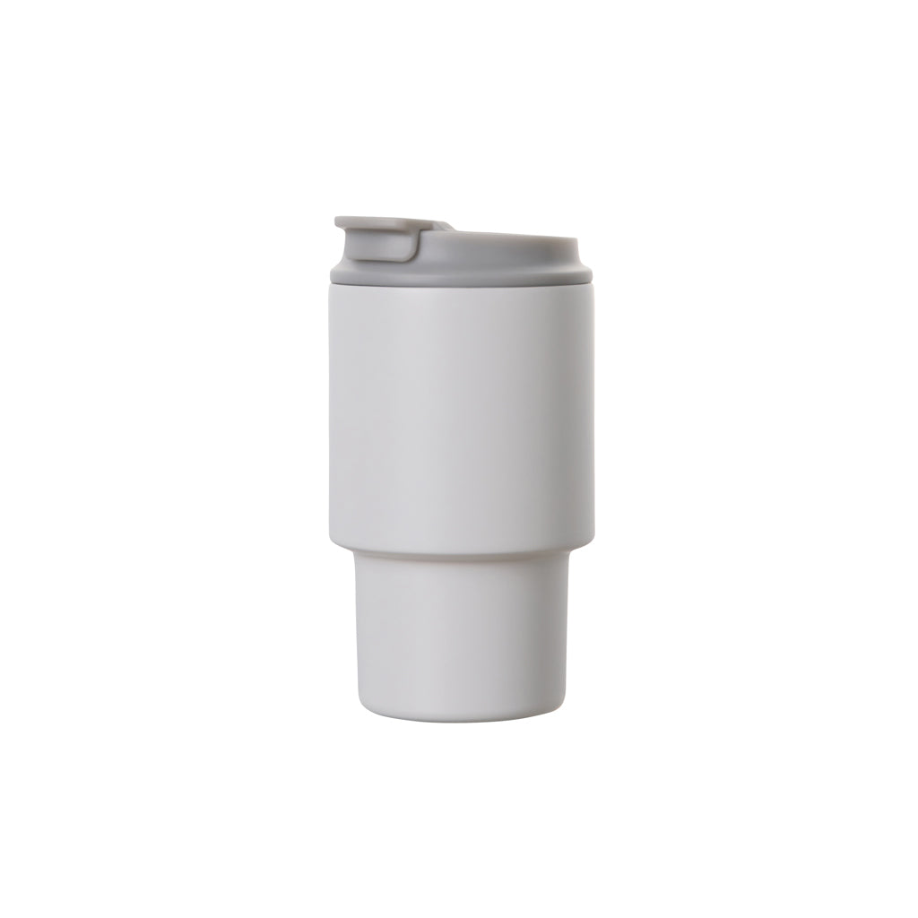 To-go mok 350 ml met flip-deksel, gerecycled RVS, wit