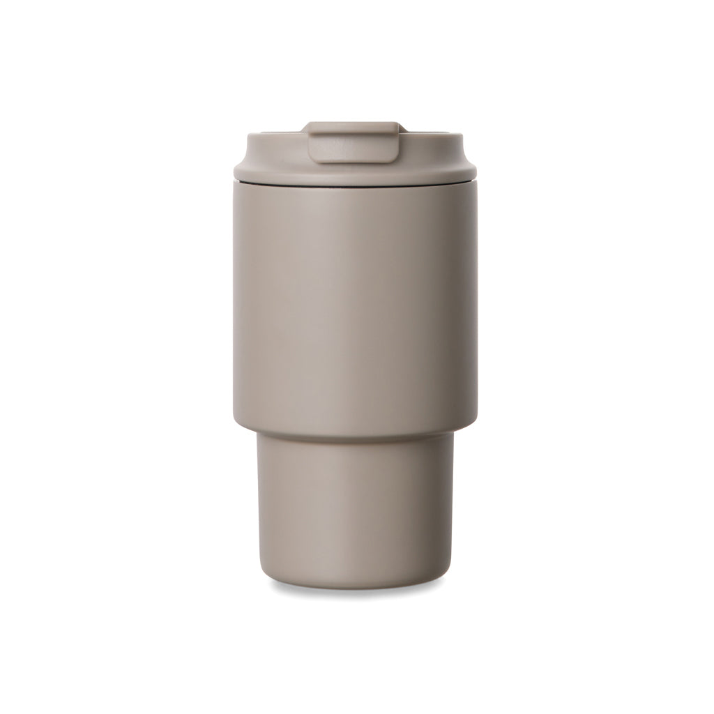 To-go mok 350 ml met flip-deksel, gerecycled RVS, greige