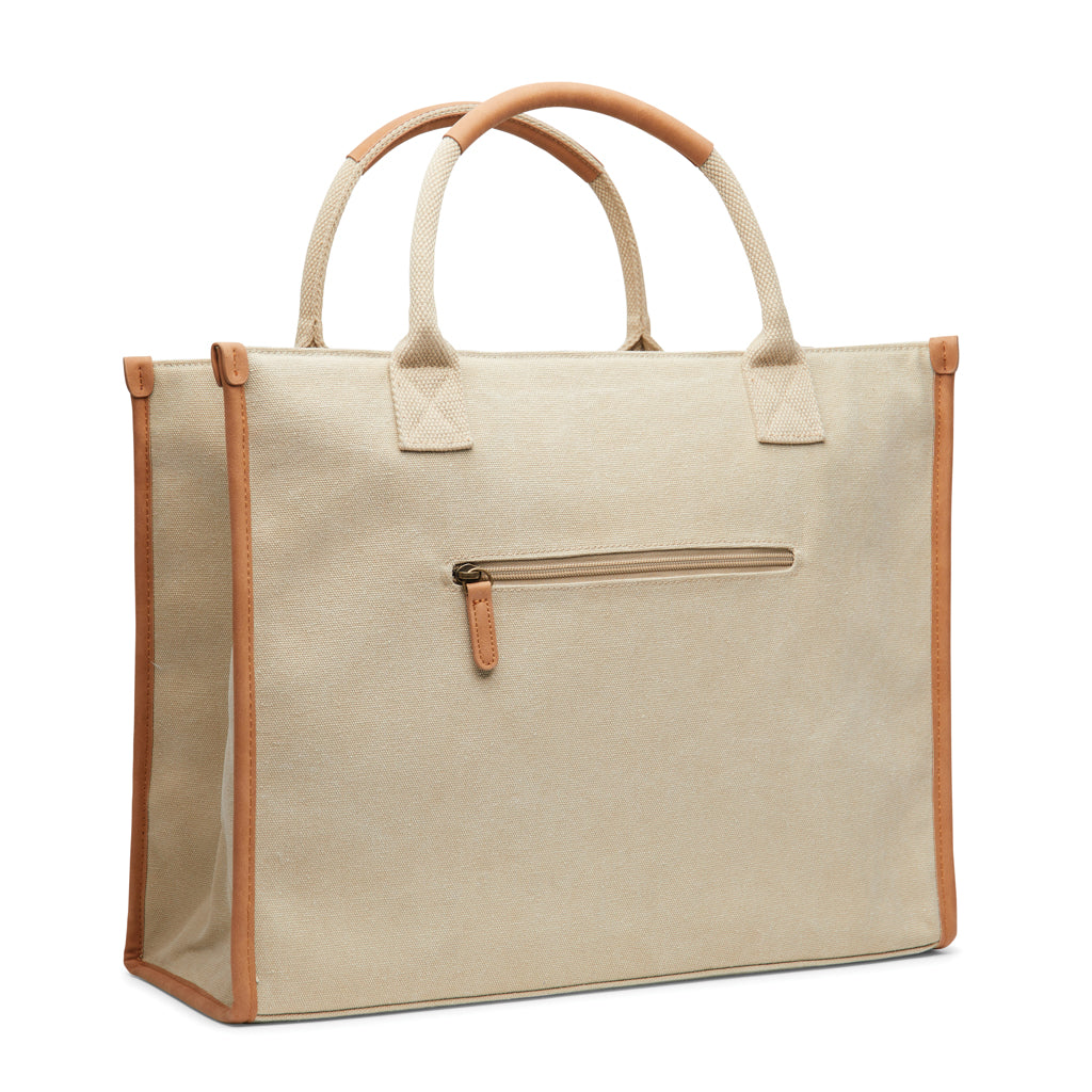 Kantoortas met gewatteerd computervak, gerecycled canvas, beige