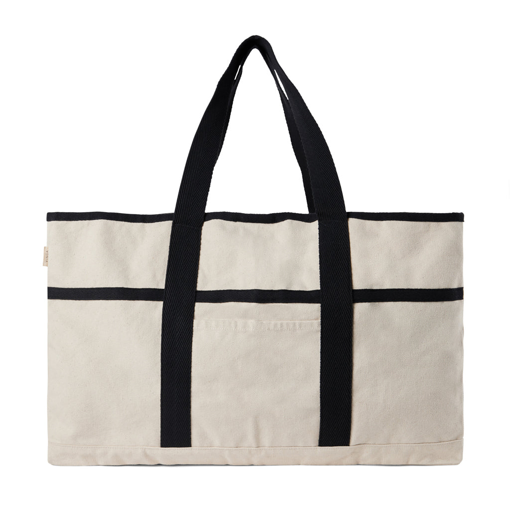 Strandtas met handdoekhouder, gerecycled canvas, gebroken wit