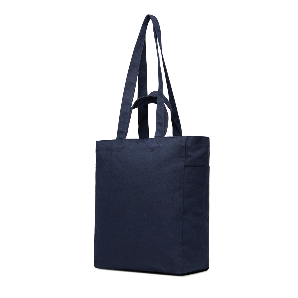 Draagtas met rits en 2 buitenvakken, gerecycled canvas, donkerblauw
