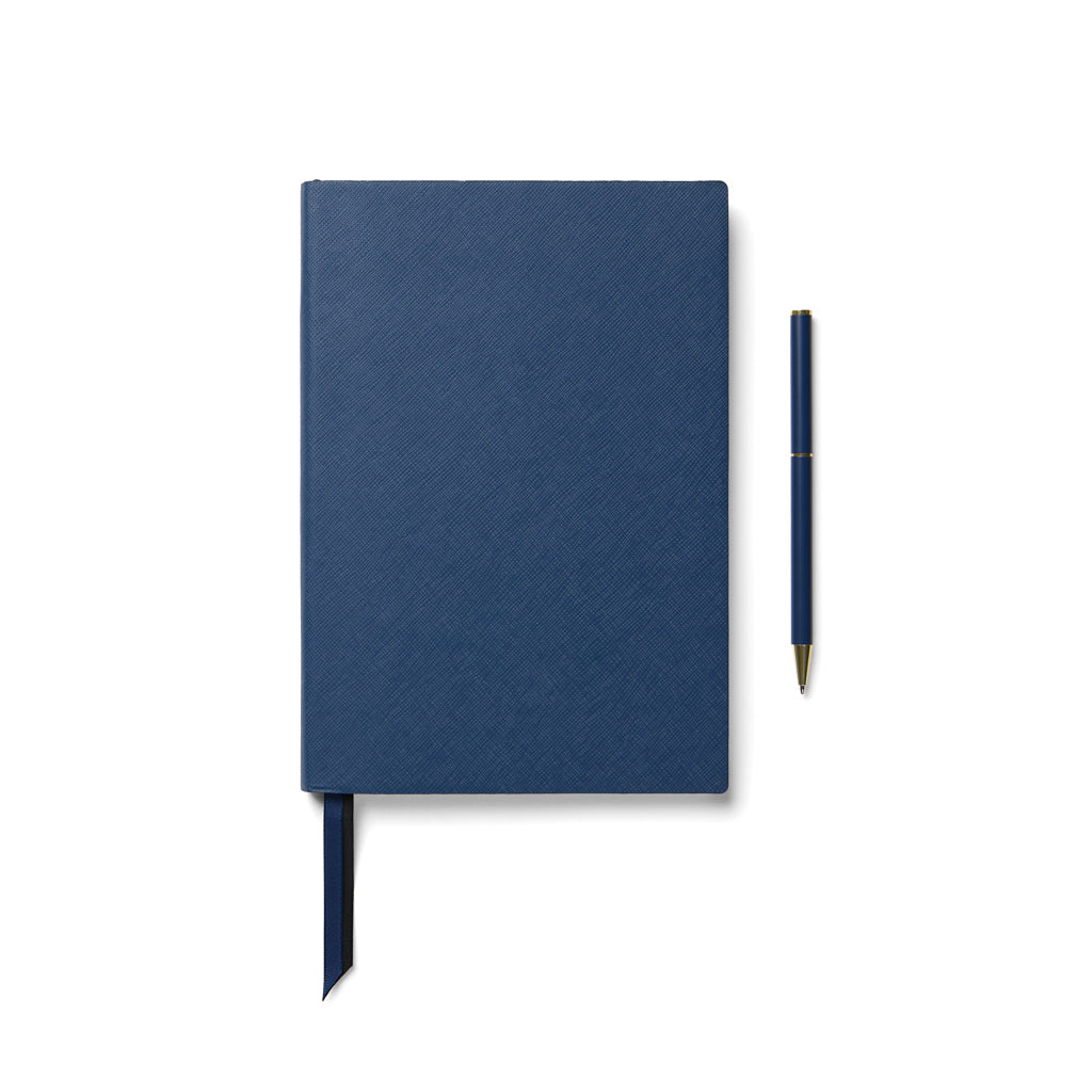 Schrijfset A5-notitieboek met draaipen, gerecycled, donkerblauw