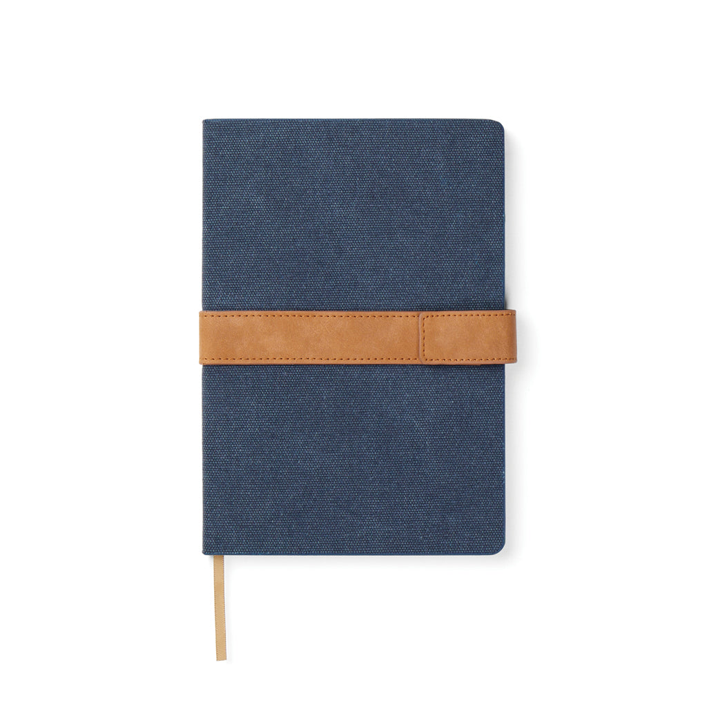 A5-notitieboek met canvas omslag en magneetsluiting, donkerblauw