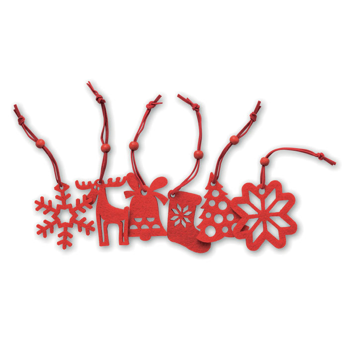 Set van 6 vilten kerstboomhangers, rood