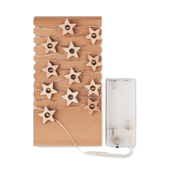 LED lichtsnoer met houten sterretjes, hout