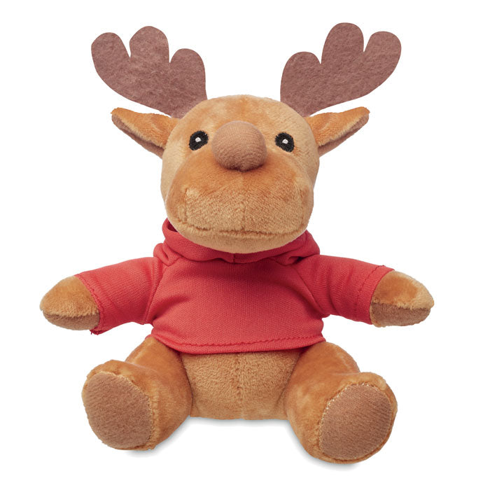 Pluche rendier met capuchontrui, rood