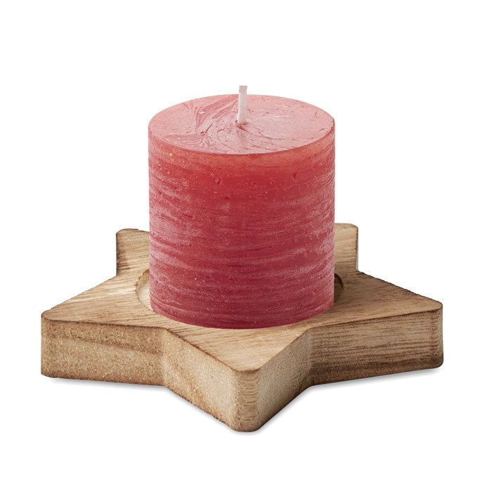 Geurkaars op houten stervoet, rood