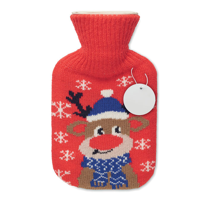 Warmwaterkruik met kerstprint hoes, 250 ml, rood