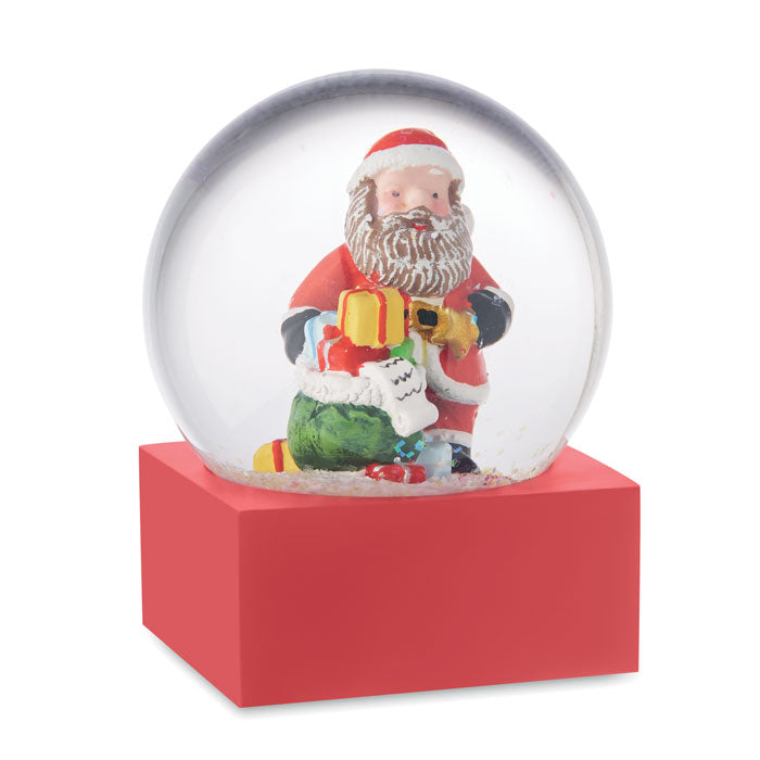 Glazen sneeuwbol ornament op sokkel, rood