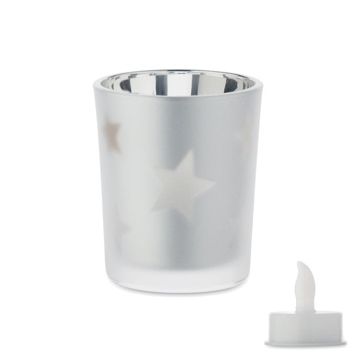 LED waxinelichtje in glazen pot, mat zilver