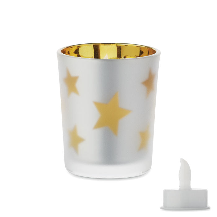 LED waxinelichtje in glazen pot, goud