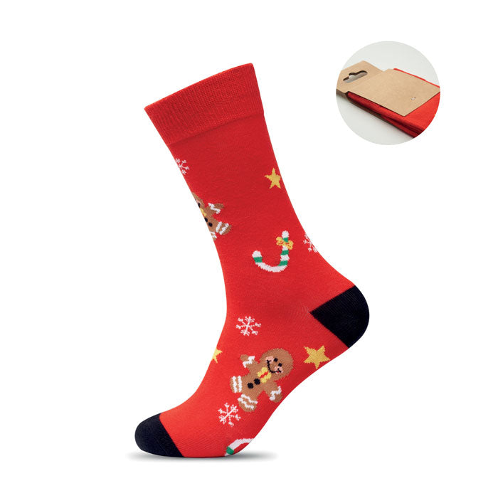 Paar sokken met kerstmotief, rood