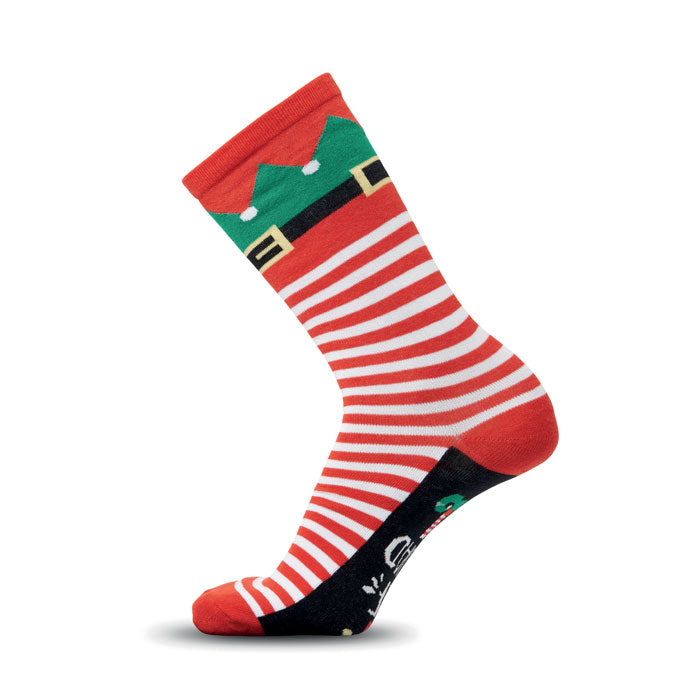 Paar sokken met kerstmotief, wit/rood