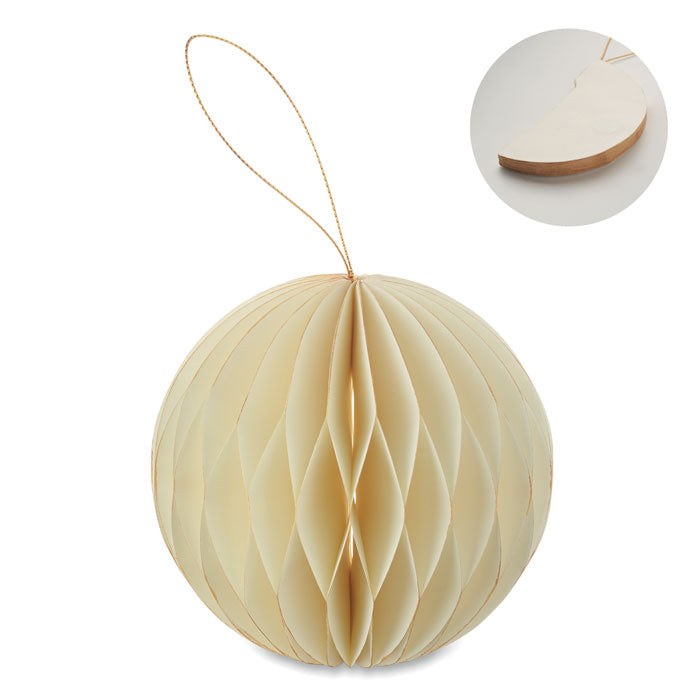 Vouwbare papieren kerstbalhanger, beige