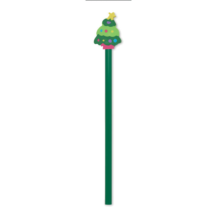 Potlood met kerstthema en gumtopper, groen