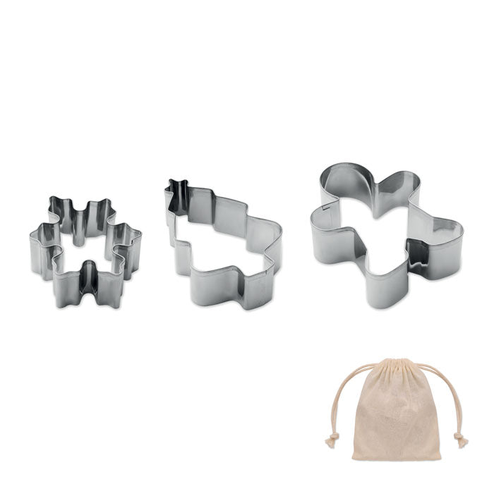 Set van 3 koekjesvormpjes in kerststijl, beige