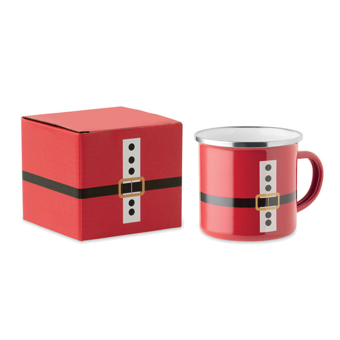Metalen kerstmanmok met emaille coating, 300 ml, rood