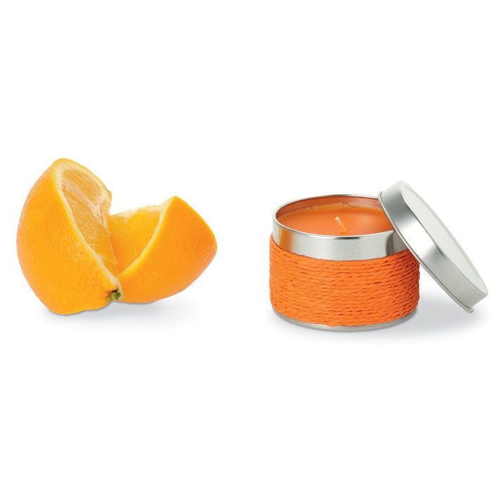 Geurkaars van plantaardige was in blikje, oranje