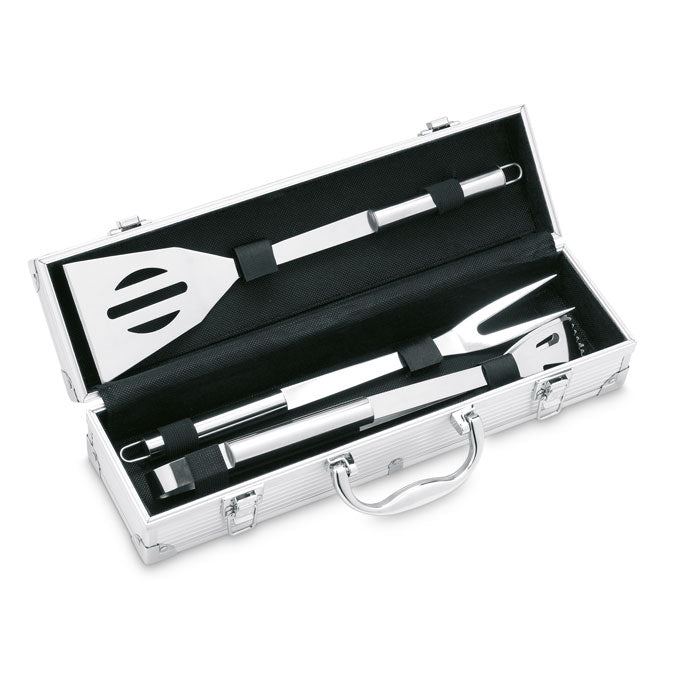 BBQ-gereedschapset van 3 delen in koffer, zilver