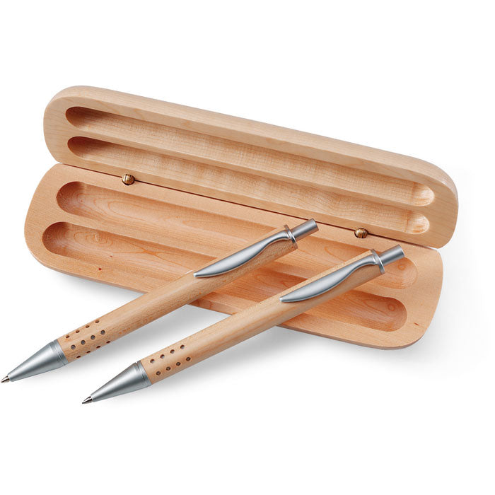 Schrijfset met pen en vulpotlood, hout