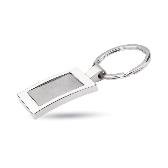 Rechthoekige metalen sleutelhanger, luxe, glanzend zilver