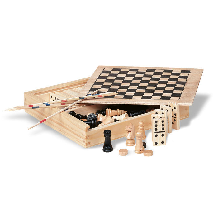 Spellenset in houten doos, hout
