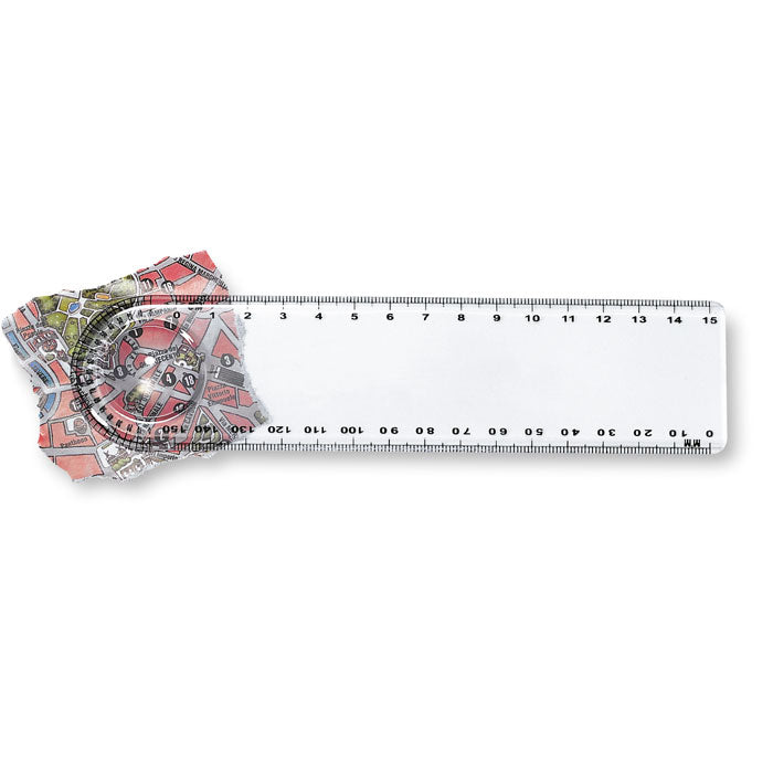 Liniaal met loep en gradenmeter, transparant